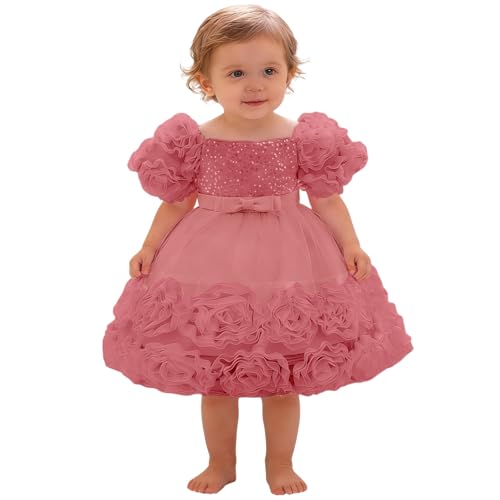 Robe de soirée fille pailletée avec volants 3D pour grand événement de princesse