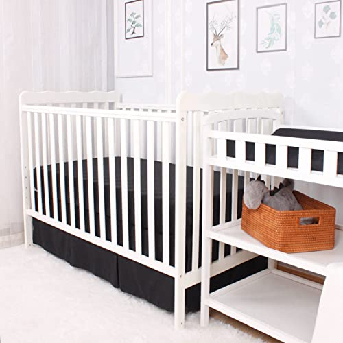 Casaja Original Crib Sheet And Skirt Set For Baby Boy Girl, Breathable Soft Nursery Crib Bedding Set Standard, 14” Drop Pleated Bedskirt Black, 9” Deep Pocket Fitted Mattress Bed Sheet Black #TOP7