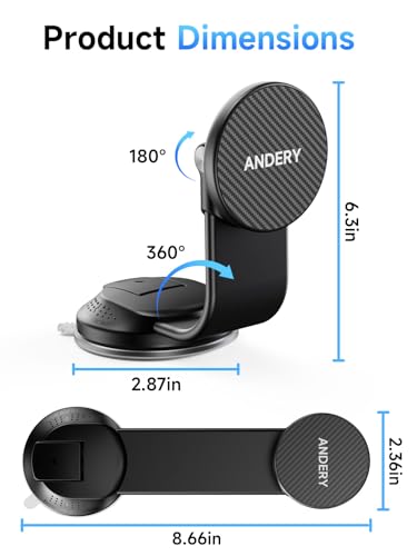 ANDERY Car Phone Holder for MagSafe [360° Adjustable Memory Alloy Arm | 2400gf Strongest Magnetic Power] Bendable Car Mount, Phone Holders for Your Car for iPhone and All Smartphones, Carbon Fiber - image 7