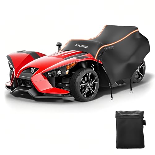 OVCRNIBI Polaris Slingshot Half Cover 600D Heavy Duty Waterproof Cover with Reflective Strips and Windproof Buckles for Polaris Slingshot 94L x 78W x 52H