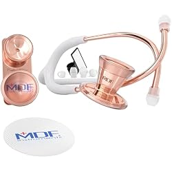 MDF Instruments, ProCardial Core™ Cardiology Stainless Steel Dual Head Adult-Pediatric Stethoscope with Adult Cardiology Bell Convertible Attachment - Free-Parts-for-Life (MDF797DD) (Rose Gold/White) | Dual head, Trusted since 1971, Lifetime warranty, Free-Parts-for-Life, For doctors & nurses, convertible adult-pediatric clip