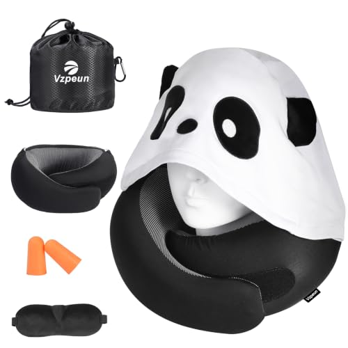 Image of Travel Pillow - Hooded Neck Pillow Airplane Memory Foam Filling
