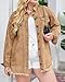 Vetinee Women's Western Jackets for Women Oversized Boyfriend Almond Brown Front Button Up Frayed Raw Hem Long Sleeve Pockets Denim Jean Jacket Shacket XXX-Large Size 24 Size 26