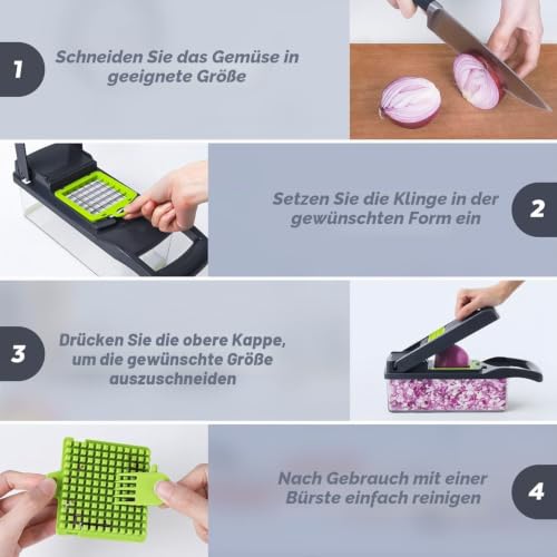 Foto von 15 in 1 Gemüseschneider, Gemüse Schneider, Würfelschneider mit 8 Austauschbare Klingen Vegetable Chopper Dicer für Hobeln Von Obst Gemüse, Karotte, Kartoffel, Knoblauch (Grau)