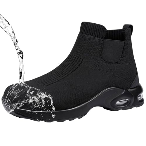 Image of LARNMERN Steel Toe Shoes Slip On Waterproof Safety Boots | Lightweight Comfortable Cushion Work Black ASTM F2413-18