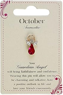 Guardian Angel Brooch,October Birthstone, Angel Badge with Tourmaline Gemstone, Gift for Women & Men, Lapel Pins-Golden-One Size-Unisex, Silver