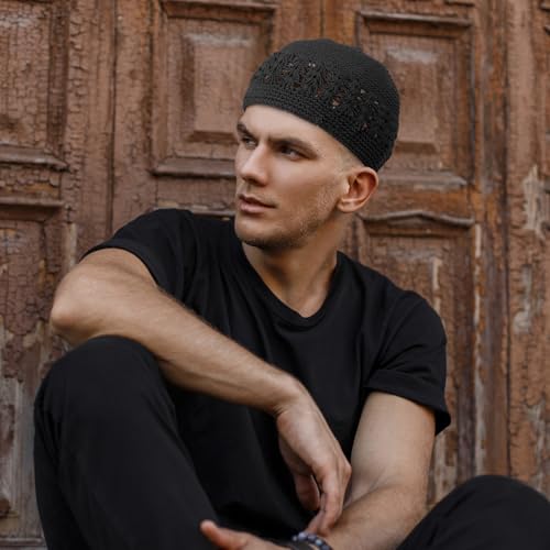Image of Boyiee Kufi Hat for Men Muslim Knit Kufi Cap Crochet Beanie Skull Beanie African Hat for Men Women