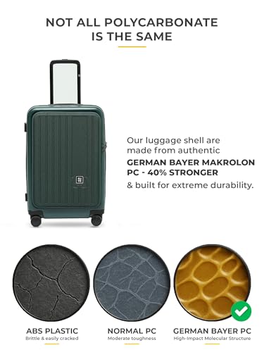 Image of EUME Cabin Pro Luggage Trolley for Travel 57cm, Cabin Bag | Trolley Bag Small for Luggage | with Laptop Sleeve | 100% Polycarbonate (PC) 8 SilentRun Hinomoto Wheels, Forest Green