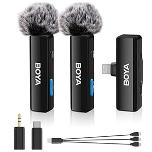 BOYA BOYALINK A2 Wireless Lavalier Microphone for iPhone/Android/Camera Vlogging, All-in-One Lapel Dual Mic System & Lightning & USB-C Inputs for Smartphones/DSLR YouTube Facebook Live