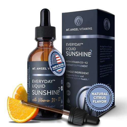 Mt. Angel Vitamins Liquid Vitamin D3 with K2 Drops – 5000 IU D3 Trans MK7 K2 – Vegan Non-GMO Gluten Free – Bone Heart Immune Support – Adults Kids & Toddlers | 2 fl oz