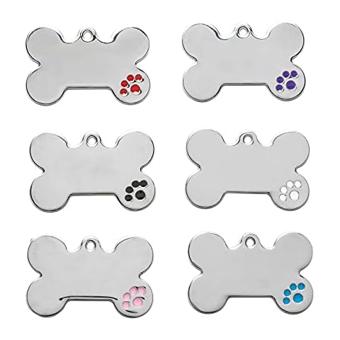 Fyfjur 6 PCS Blank Dog Tags, Bone ID Tag for Dog, Engraved Bone Shaped Pet ID Dog Tags, DIY Engraved Cat Dog ID Tags, Personalised Pet Identity Name Tags, Blank Dog tag DIY Carving Cover