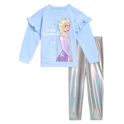 Image of Disney Minnie Mouse Frozen Princess Girls Fleece Sweatshirt & Iridescent Leggings Set Toddler to Big Kid Sizes (2T - 14-16)