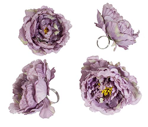 Fennco Styles Handmade Peony Napkin Rings, Set Of 4 - Lilac Flower Decorative Napkin Holders For Home, Dining Table, Banquet, Family Gathering, Holiday And Special Occasion #TOP3