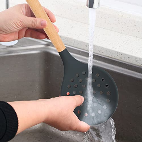 Kitchen Ladle Strainer, Large Slotted Spoon With High Heat Resistant Bpa Free Non Stick Cooking Skimmers For Draining, Frying (Black) #TOP4