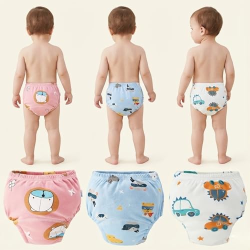 Image of Bembika Baby Training Pant Soft Cotton Reusable Potty Training Pants For Kids Leak-Resistant, Padded Underwear For Babies To Support Diaper Free Transition (L Size For 18-24 Months Pack Of 3)