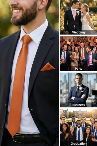 Image of HISDERN Mens Ties Solid Color Ties for Men Formal Necktie with Pocket Square Set Satin Silk Neck Tie Handkerchiefs Set