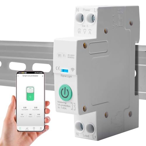 Interruttore di protezione intelligente WiFi, 1P DIN guida domestica, telecomando wireless, compatibile con Alexa e Google Assistant Smart Life TUYA (con metro 1~63A)