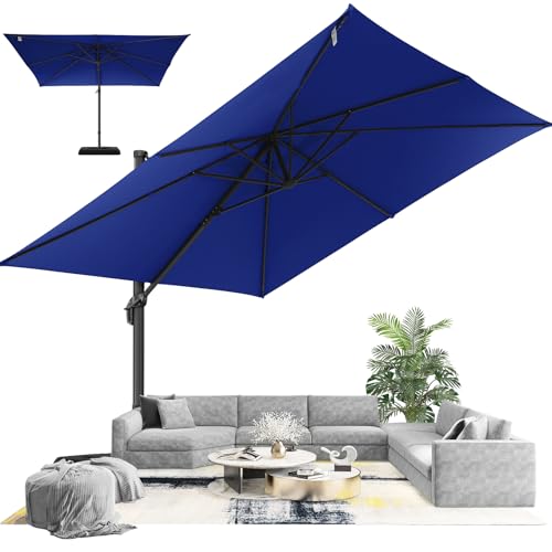 Hotime Parasol 3x3m Parasol de Patio Déporté Extérieur en Aluminium, Réglable en 5 Hauteurs, Imperméable et Anti-UV, Parfait pour Piscine, Terrasse, Usage Professionnel, Bleu Foncé
