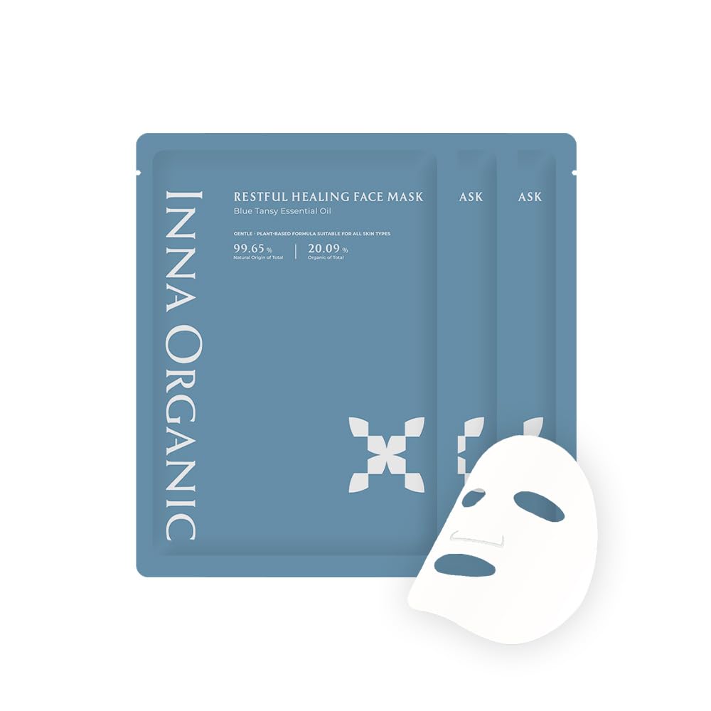 INNA ORGANIC Sheet Mask - Nexty Award Finalist, Sleep Well Glow, Overnight Renewal, Restful Healing｜EWG & COSMOS certified (Pack of 3) | Blue Tansy Essential Oils Infused Skin Care