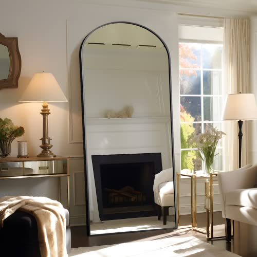 Image of NeuType 71 inchx32 inch Arched Full Length Mirror Large Arched Mirror Floor Mirror with Stand Large Bedroom Mirror Standing or Leaning Against Wall Aluminum Alloy Frame Dressing Mirror, Black
