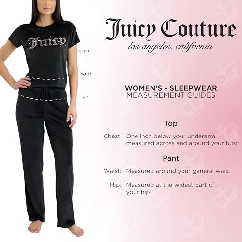 Image of Juicy Couture Women's 2 Piece Velvet Fleece Short Sleeve Shirt and Pants Lounge Sleepwear Set