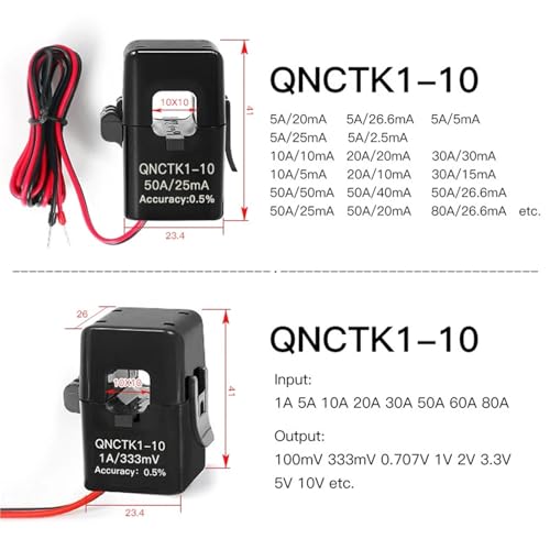 Sensor de CA de núcleo dividido QNCTK1-10 con salida de voltaje 1V para líneas de 5A 2