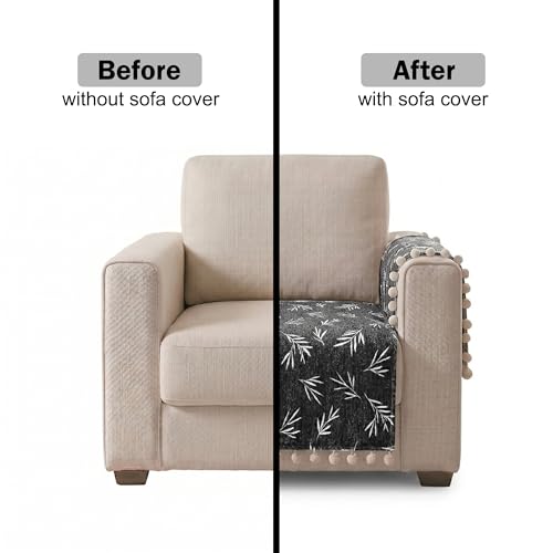 Image of Story@Home Chenille Sofa Mat for Single Sofa Cover (76x61Cm) & Arm Rest Covers | Anti Slip Cover for 1 /2 /3 Seater & L Shape Sofa Cover | Measure Your Sofa & Create Your Own Set - Slate & Snow