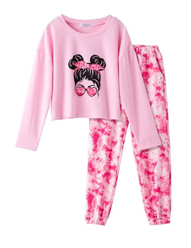 Image of Arshiner Girls 2 Piece Outfits Kids Tie Dye Sweatsuits Set Long Sleeve Shirt and Pants Set Size 5-14 Y