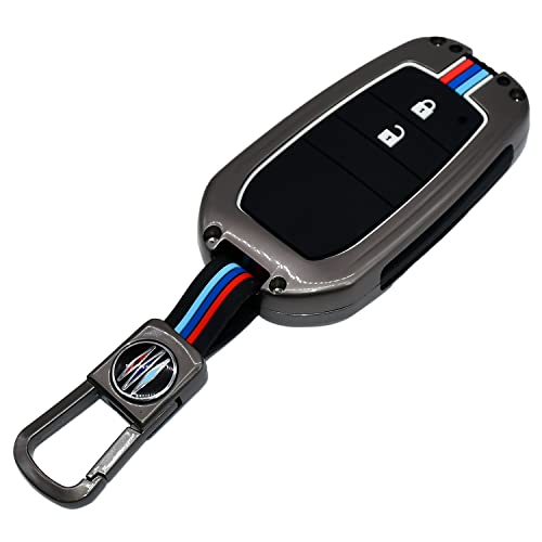 Image of KMH Metal Car Key Cover Compatible with Toyota Crysta Innova Hycross Hilux and Maruti Suzuki Invicto Model Keycover with Keychain 2 Button Key Shell Case Holder Protector (Metallic) Pack of 1