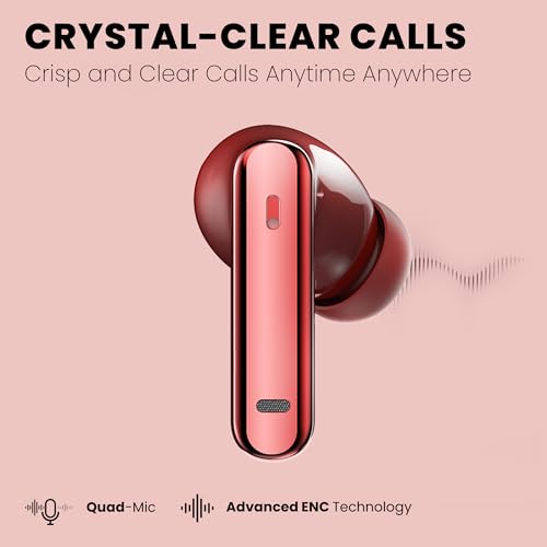 Image of truke Q1 Lite True Wireless in Ear Earbuds, 48H Playtime Ear Buds, Crystal-Clear Calls, Fast Charging, Elegant Royal Design, Bluetooth 5.4, Noise Cancellation, Gaming Mode (Rose Red)