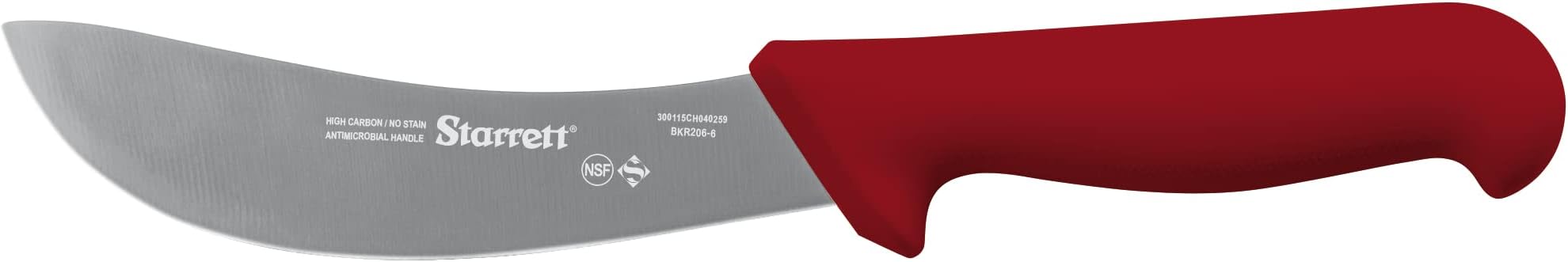 Starrett Professional Skinning Knife - BKR206-6 Red Handle Narrow Curved 6" Sanitized Stainless Steel Blade - Hunters Butchers Kitchen Chef's Knife