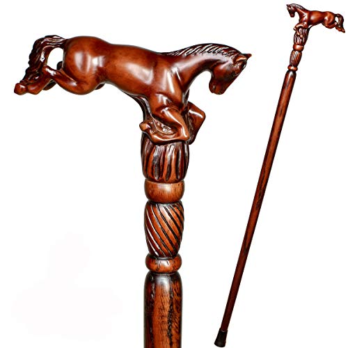 GC-Artis Horse Wood Carved Walking Stick Handle Wooden Walking Cane for Men Women