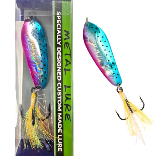 SEABUZZ Intermitente asimétrico 23 g/7 cm – Señuelo de pesca de lucio perca lucioperca – Señuelo con anzuelos triples – Cuchara de metal duro – Spinner pesca deporte Set – Angel Spoon – Señuelo de