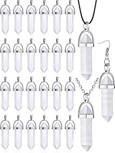 20 Pieces Amethyst Bullet Shape Pendant Rose Quartz Clear Quartz Hexagon Pointed Natural Crystal Pendant Gemstone Pointed Chakra Pendants for Necklace Earrings Bracelet Jewelry Making (White)