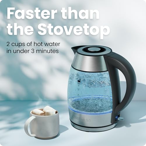 Image of Chefman Electric Kettle 1500W, 1.8L Hot Water Boiler, Removable Lid for Easy Cleaning, LED Indicators, Auto Shutoff & Boil-Dry Protection, Borosilicate Glass Electric Tea Kettle - Stainless Steel