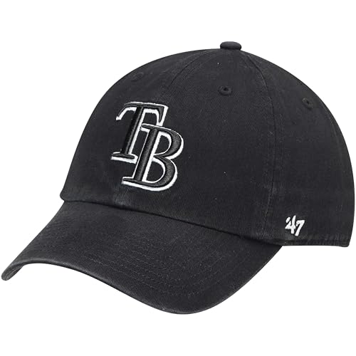 47 Brand MLB Black White Outline Primary Logo Clean Up Adjustable Baseball Cap Hat, Adult One Size Fits All - Tampa Bay Rays Black White Outline