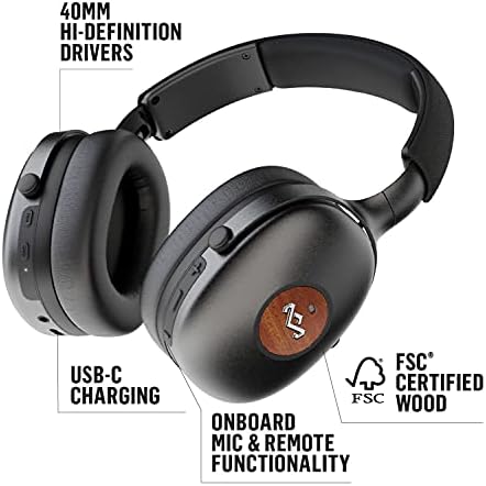 House of Marley Positive Vibration XL ANC Headphones - Wireless, Bluetooth, Portable, Over-Ear, Quick Charging, 35 Hours Battery Life, Active Noise Cancelling, On-Board Mic and Volume Control