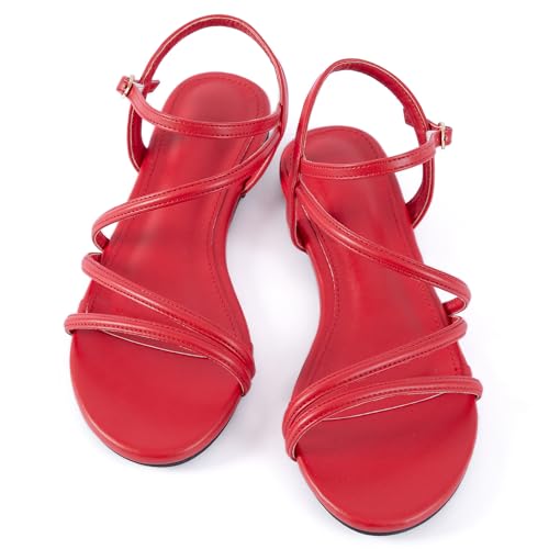 Image of Mtzyoa Women Flat Sandals Dressy Strappy Gladiator Summer Ankle Strap Nude Open Toe Comfortable Wedding Casual Leather Ladies Party Trendy Vacation