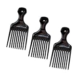 Luxxii (3 Pack) 5.25' Plastic Afro Pik Lift Hair Comb Detangle Wig Braid Hair Man Styling Comb (Black_B)