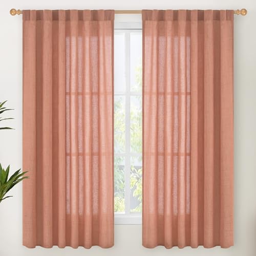 YoungsTex Terracotta Linen Semi Sheer Curtains 52 X 63 Inch Length