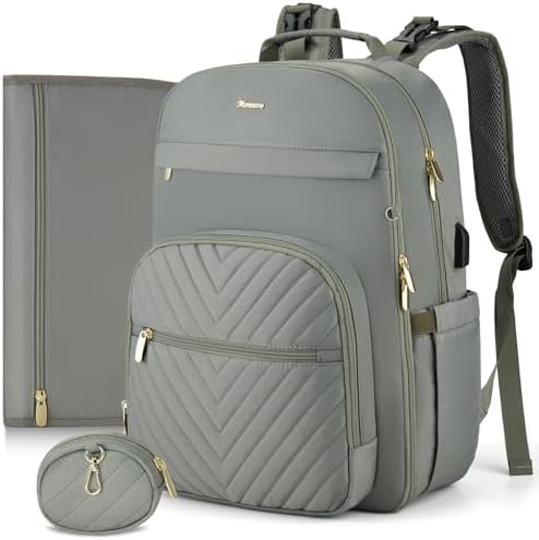 MOMUVO Diaper Bag Backpack, Quilted Baby Bag with Changing Pad & Stroller Straps & Pacifier Case, Large Travel Diaper Bags
