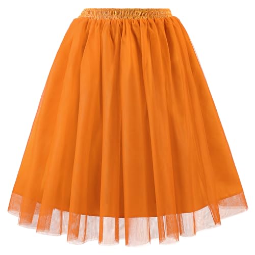 TRIWORKS Tüllrock Orange Damen Hohe Taille Layered Puffy Tutu Rock Damen A-Linie Midirock für Party Halloween Karneval M