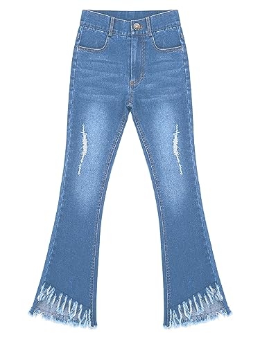 easyforever Kids Girls Ripped Raw Hem Flare Jeans Bell Bottom Jeans Casual Denim Trousers Wide Leg Denim Pants3