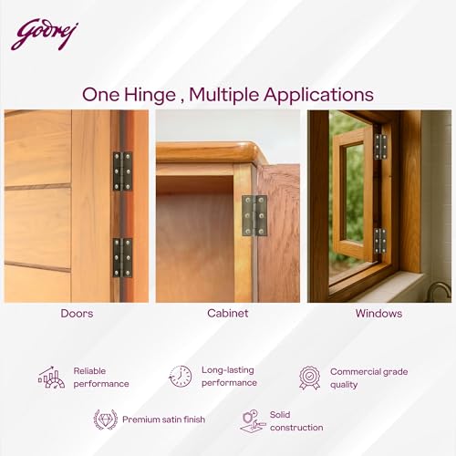 Image of Godrej Door Fittings | 3 inch x 16 Gauge Plain Joint Door Butt Hinges (Pack of1, 5 Pcs /Pack) | Antique Brass Finish, Smooth Operation | 3 Holes Kabza for Doors, Windows & Wardrobe | 1 Yr Warranty