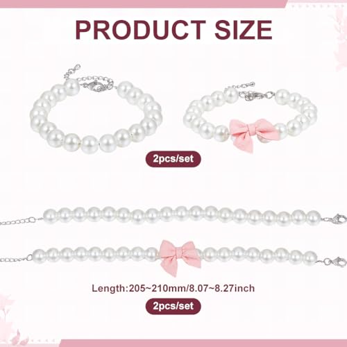 BENECREAT 2 Stück 2 Stile Perlenhalsband für Hunde und Katzen, 205~210 mm Perlenschleife für Haustiere, Haustierhalsbänder mit rosa Schleifenanhänger für Partykostüm zur Haustierpflege