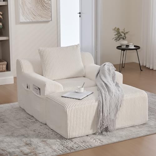 PUGSDRLY Petit Canapé d'angle 147x110x67cm avec Pouf,Fauteuil Salon,Chaise Ergonomique avec Poche...