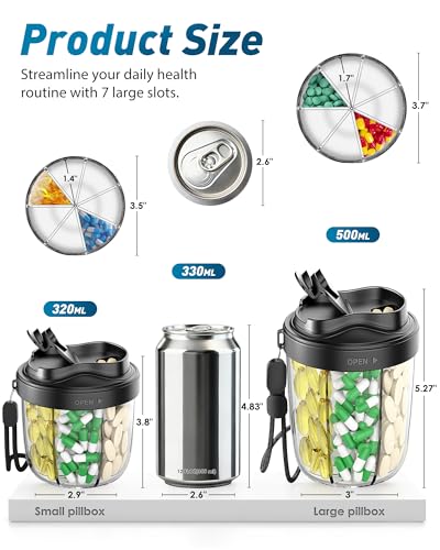 Image of Large Pill Organizer with 7 Large Compartments - Portable Pill Dispenser for Travel, Anti-Mix Design & Wide Opening Design, Easy Access to Vitamin Dispenser, Includes 20 Blank Stickers (Black)
