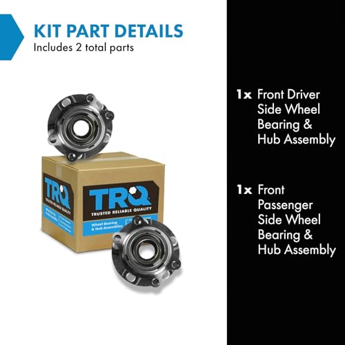 Image of TRQ Front Driver and Passenger Side Wheel Bearing and Hub Assembly Set 2 Piece Compatible with 2008-2012 Nissan Altima Base Model S SL Hybrid 2007 Altima Base Model S Hybrid with 4 Wheel ABS Brakes
