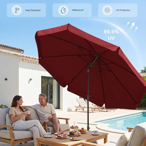 Image of ABCCANOPY 11ft Scalloped Patio Umbrella, Outdoor Table Umbrella with Tilt and Crank, Fiberglass Ribs Deck Umbrella for Patio, Pool, Garden, Picnic (Burgundy)