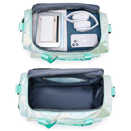 Image of BEULPTN Small Gym Bag for Women, Travel Duffel Bag Carry On Weekender Bag with Shoe Compartment, Z6#Green Shinny